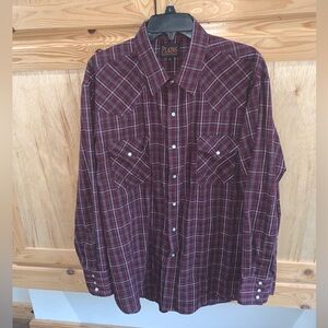 Plains Western wear burgundy plaid western shirt size XL